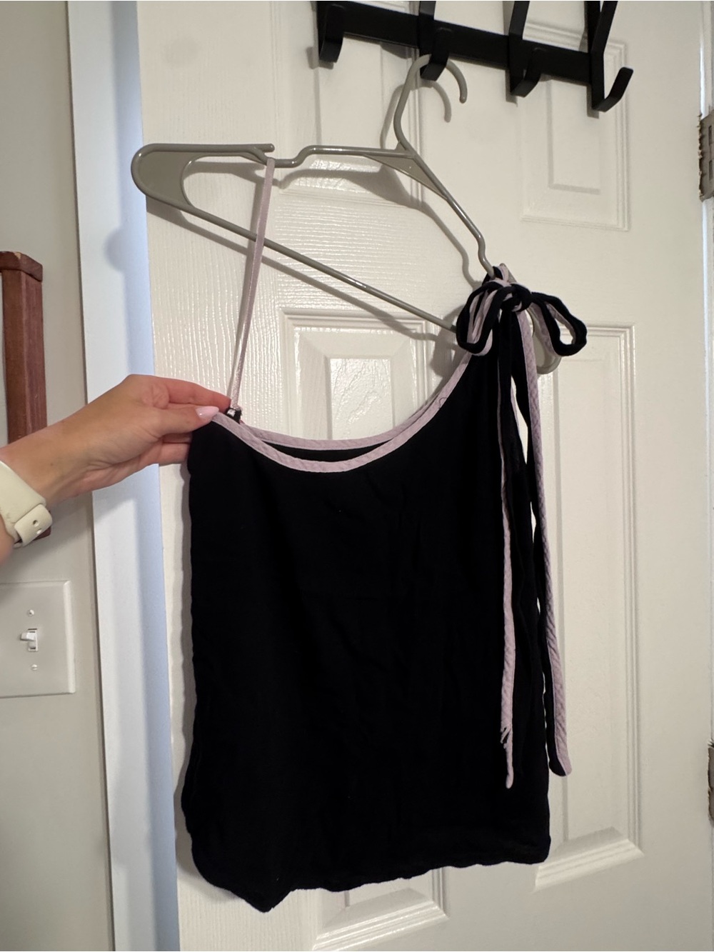 Free People one shoulder tank with Pale Pink Trim and Tie shoulder